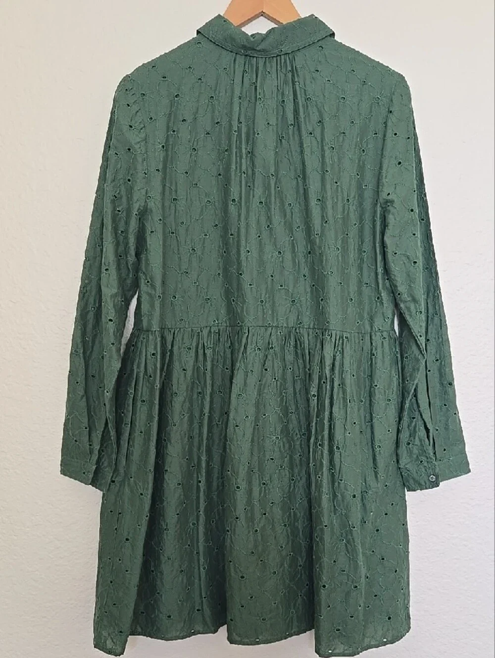 J. Crew Dark Green Eyelet Button-Front Fall Long Sleeve Babydoll Bohemian Dress